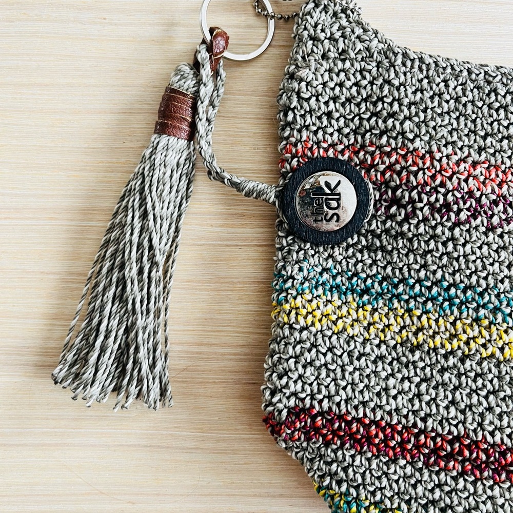 The Sak Multicolor Stripes Gray Crochet Shoulder Bag Purse - Picture 2 of 8